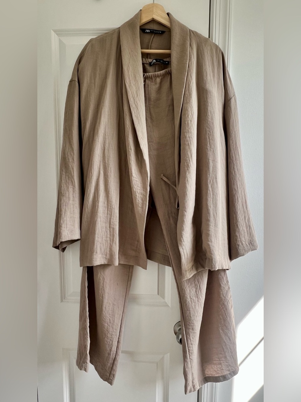 Zara Taupe Linen-Look Jacket & Pants Set